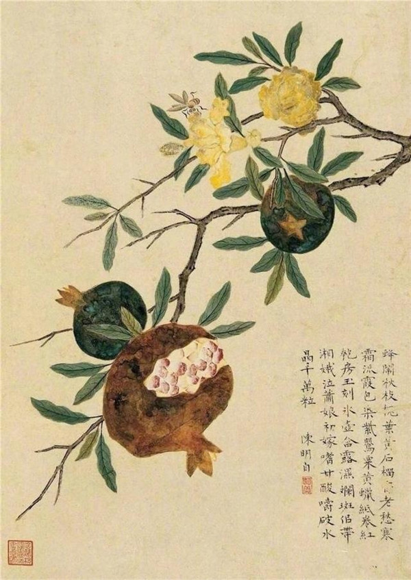 明清时代画家陈明自绘画的花卉动物