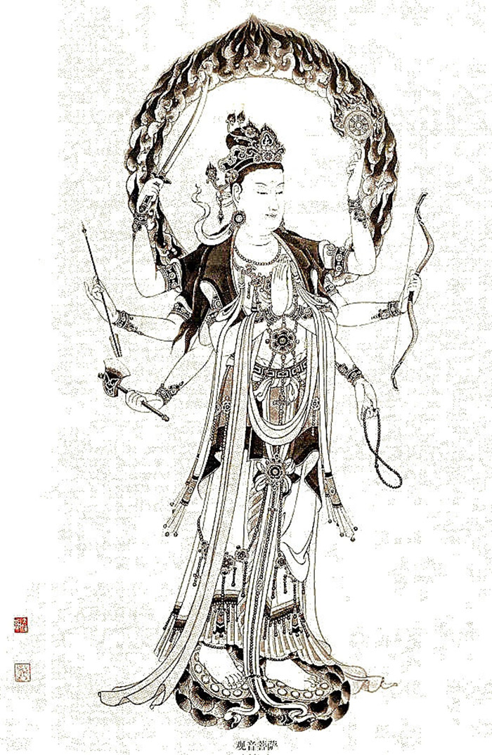 中国传统菩萨大菩萨国画白描欣赏