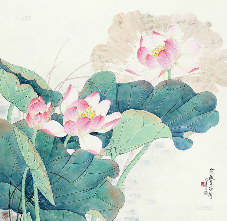 俞致贞国画荷花作品