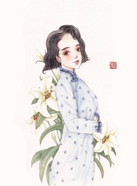 清新水彩旗袍女子插画，唯美的古风插画图集