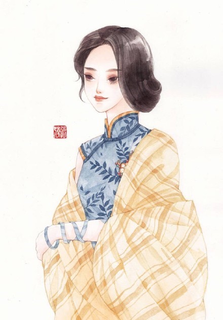 清新水彩旗袍女子插画，唯美的古风插画图集