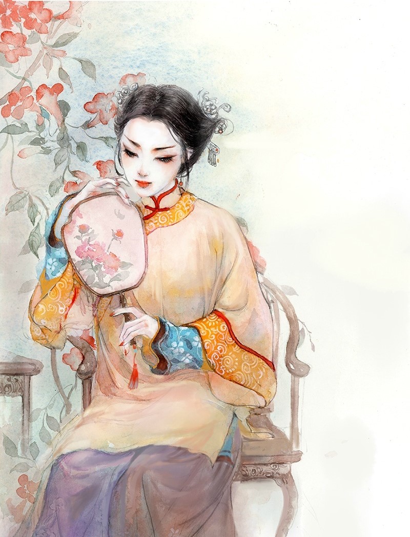 水彩旗袍女子图集，超美插画古风图片