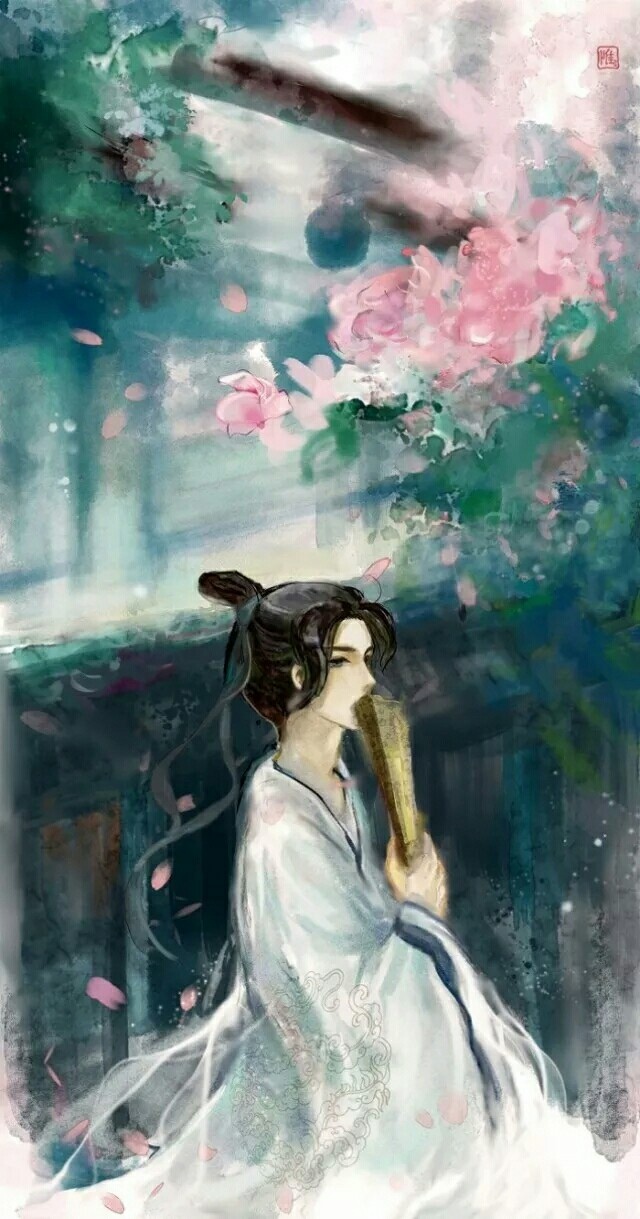 一组帅气小哥哥古风图片，手持折扇男生古风图