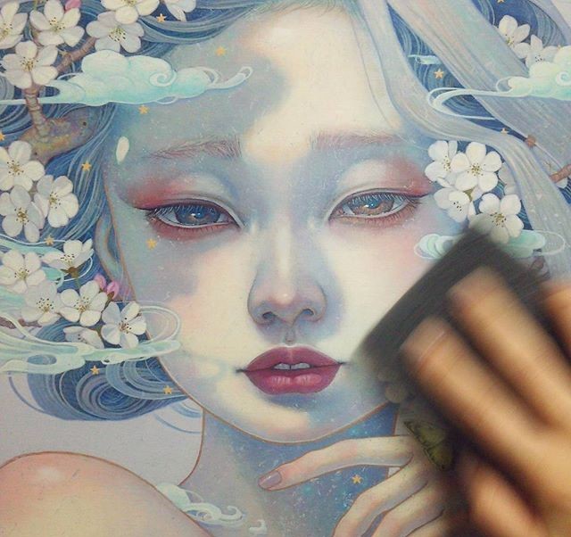 8款飘逸头发美女插画：小清新唯美插画!