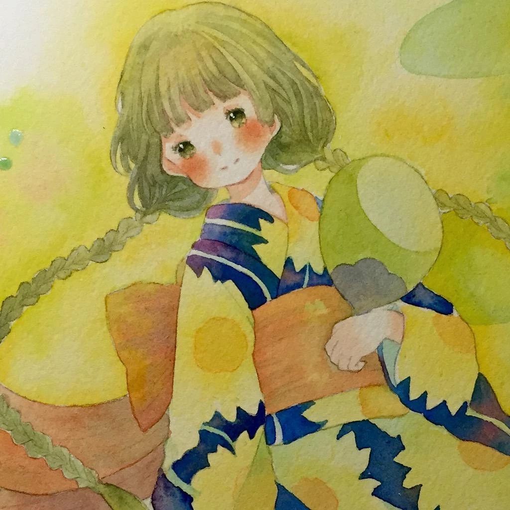 一组少女风的日系水彩插画：清新唯美萌妹纸