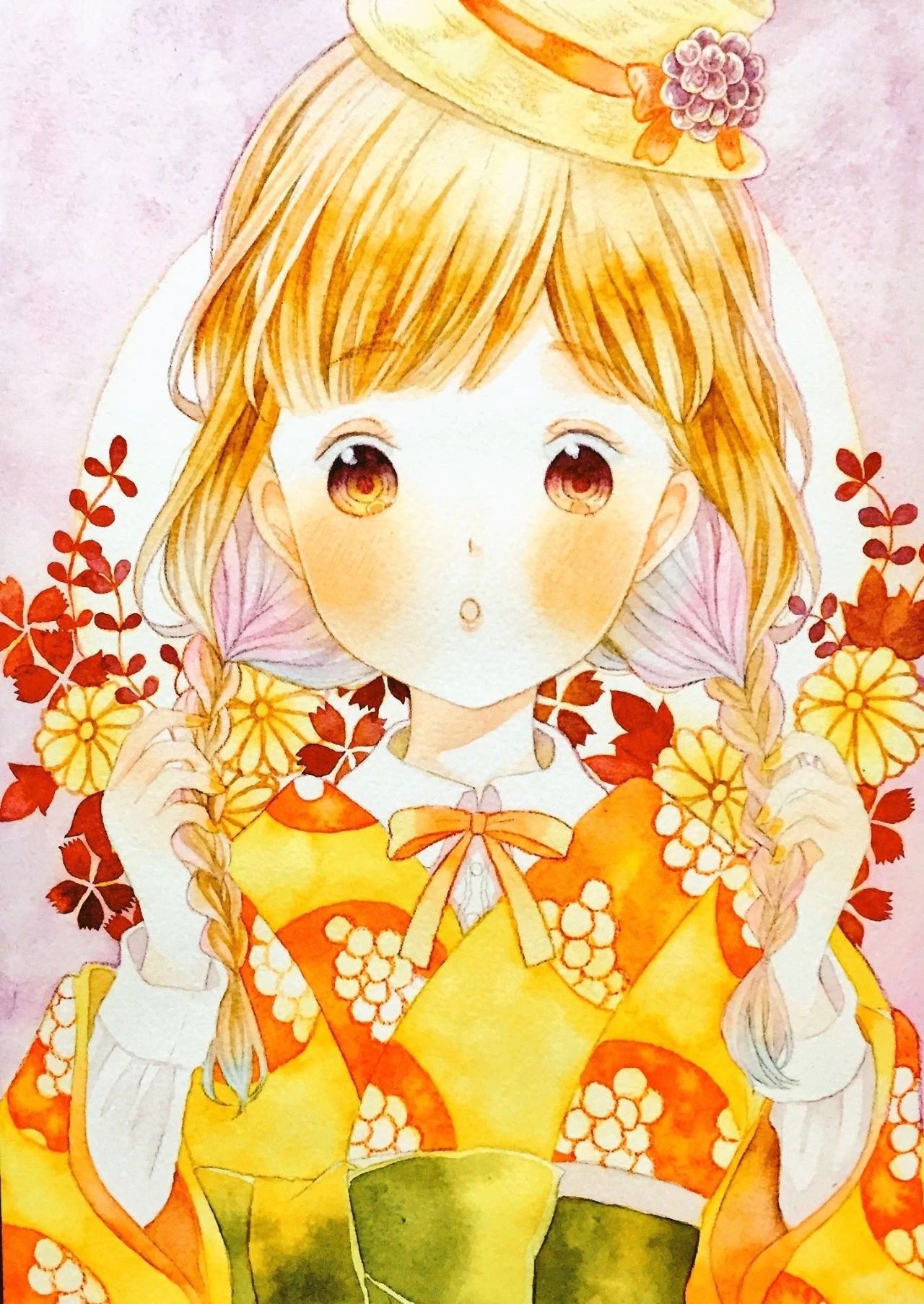 一组少女风的日系水彩插画：清新唯美萌妹纸