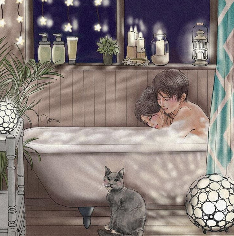 一组情侣情趣插画，充满诱惑的手绘插画