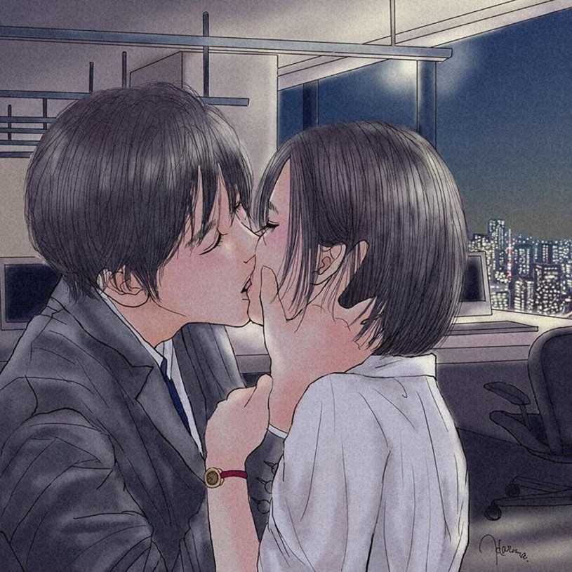 一组情侣情趣插画，充满诱惑的手绘插画