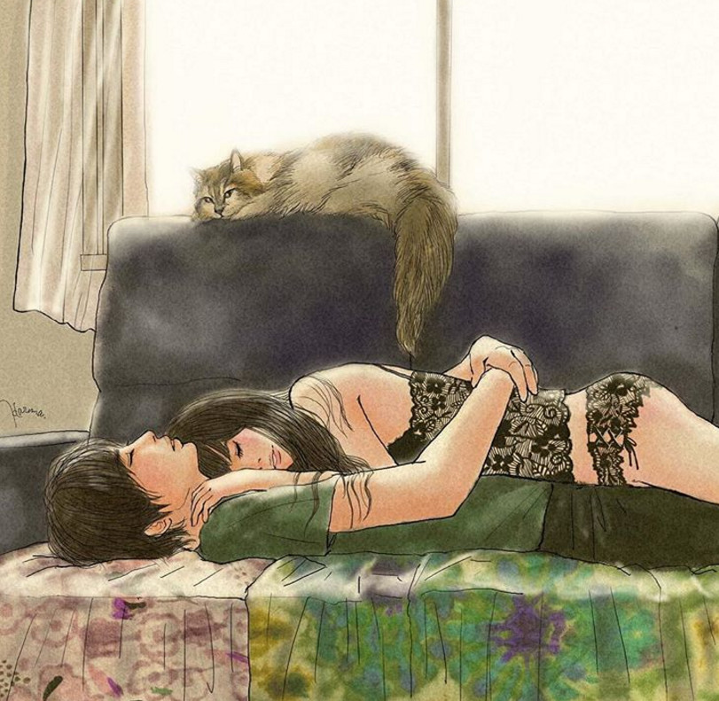 一组情侣情趣插画，充满诱惑的手绘插画