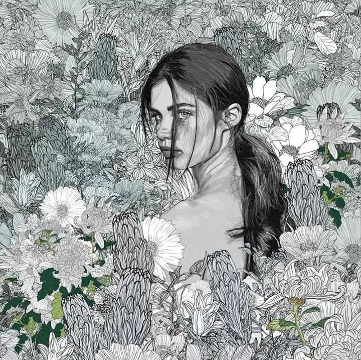 美人与花插画：用线条淋漓尽致展现女性魅力！