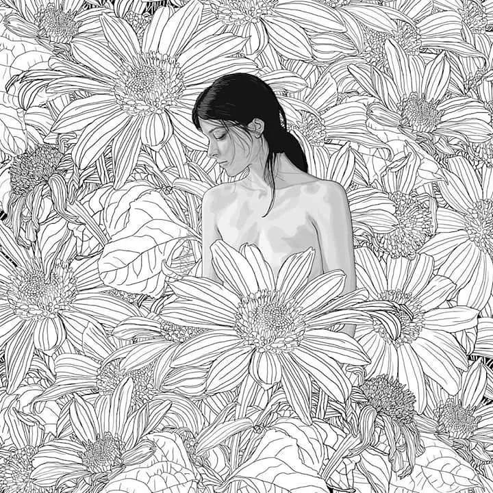 美人与花插画：用线条淋漓尽致展现女性魅力！