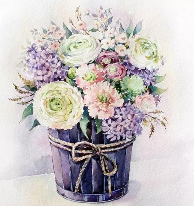 花团锦簇时尚水彩插画，唯美花卉插画图片