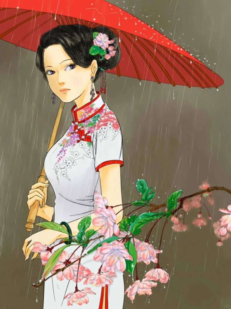 中国风美女手绘插画图片，五款唯美古风人物