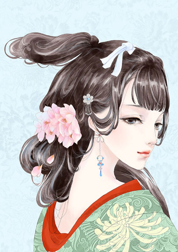 中国风美女手绘插画图片，五款唯美古风人物