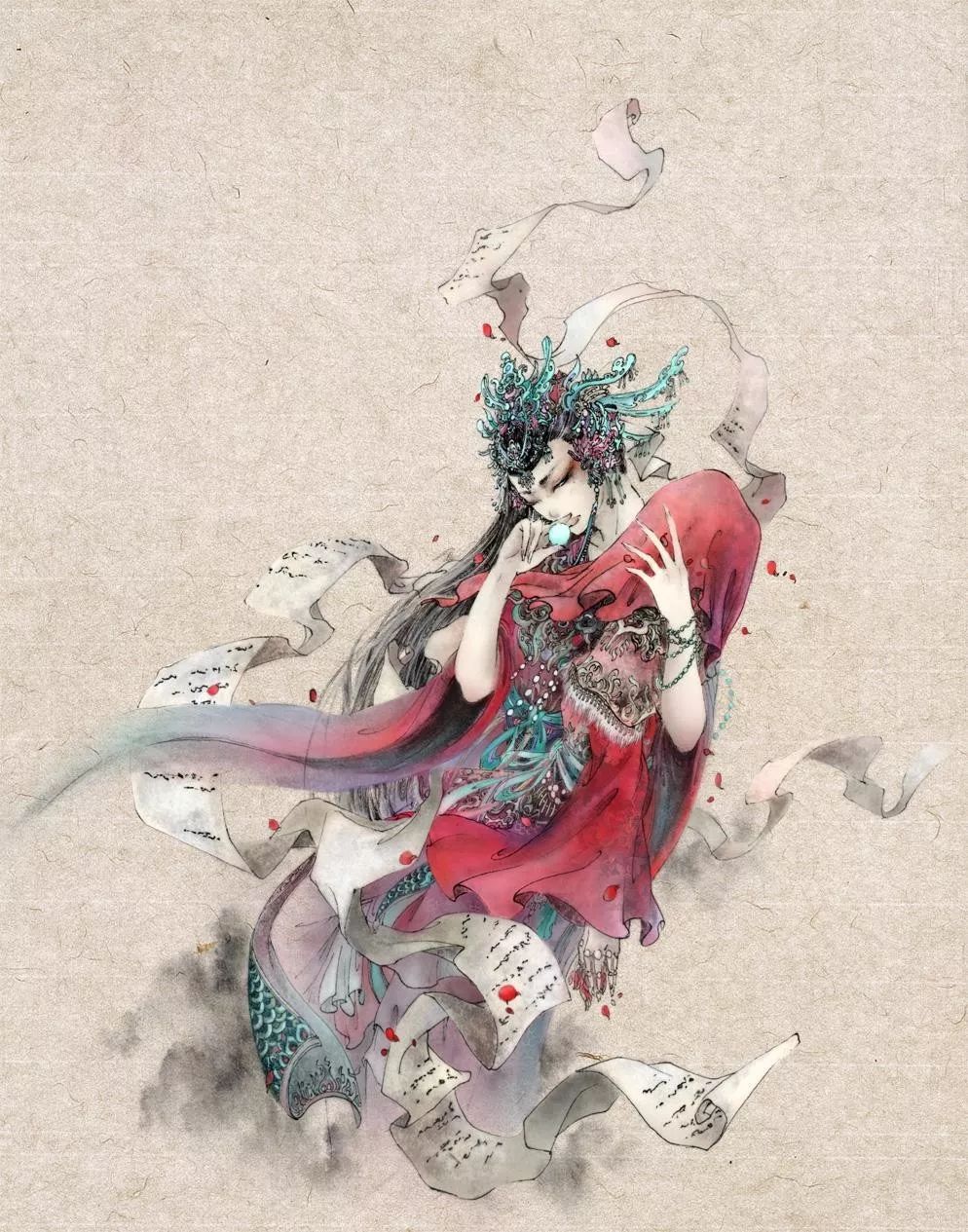 古典唯美插画：杉泽的中国风水墨百鬼图插画