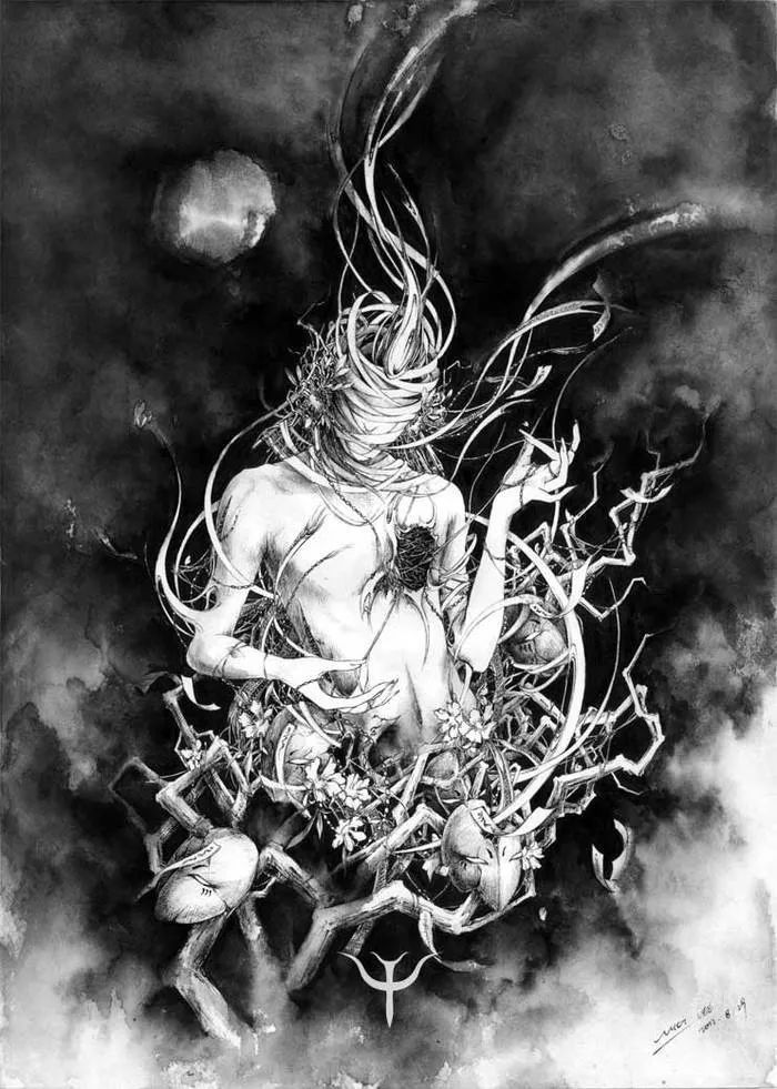 古典唯美插画：杉泽的中国风水墨百鬼图插画