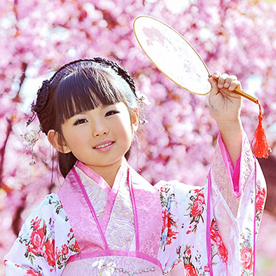 超萌粉色小花仙带团扇女孩头像，唯美古风真人