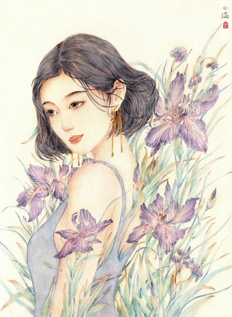 24节气水彩手绘插画，清新淡雅唯美女子插画