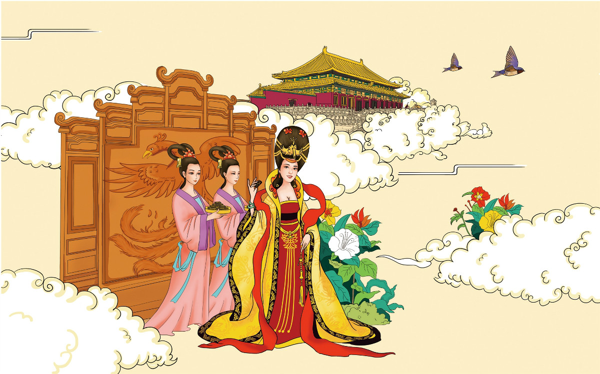 一款中国风化妆品宣传插画，广告插画设计
