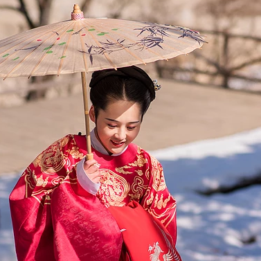 古典红衣带伞女生头像，唯美古风真人头像