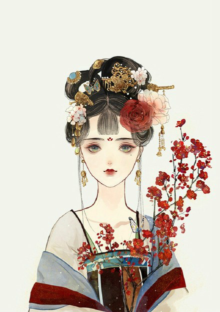 古典美女插画，中国风手绘插画