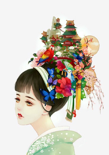 古典美女插画，中国风手绘插画