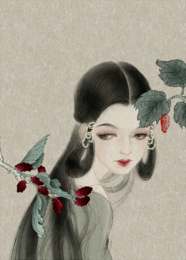 唯美中国风女子手绘插画二