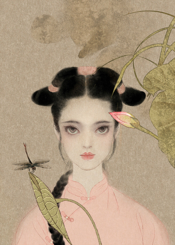 唯美中国风女子手绘插画二