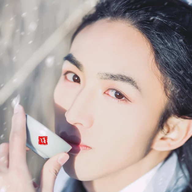 雪飘带折扇白衣男生头像,唯美古风真人头像