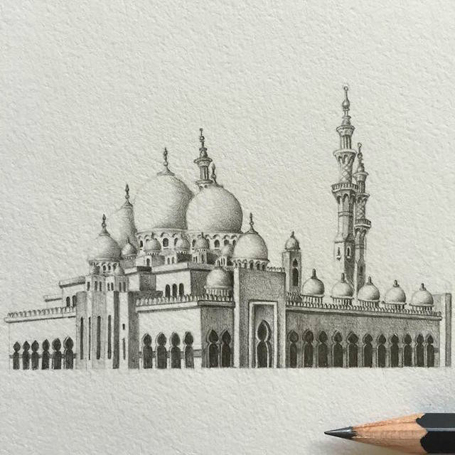 建筑铅笔手绘插画图片