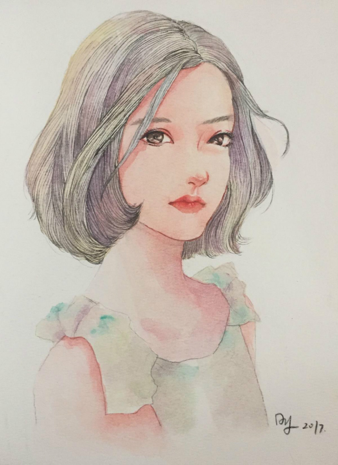 唯美手绘水彩少女人物插画