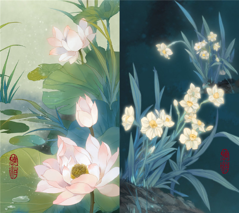 古风图片晓泊绘画的花签