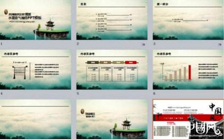 中国风水墨雾气缠绕PPT模板