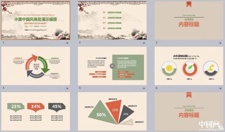 中国风水墨中国风商务演示PPT模版