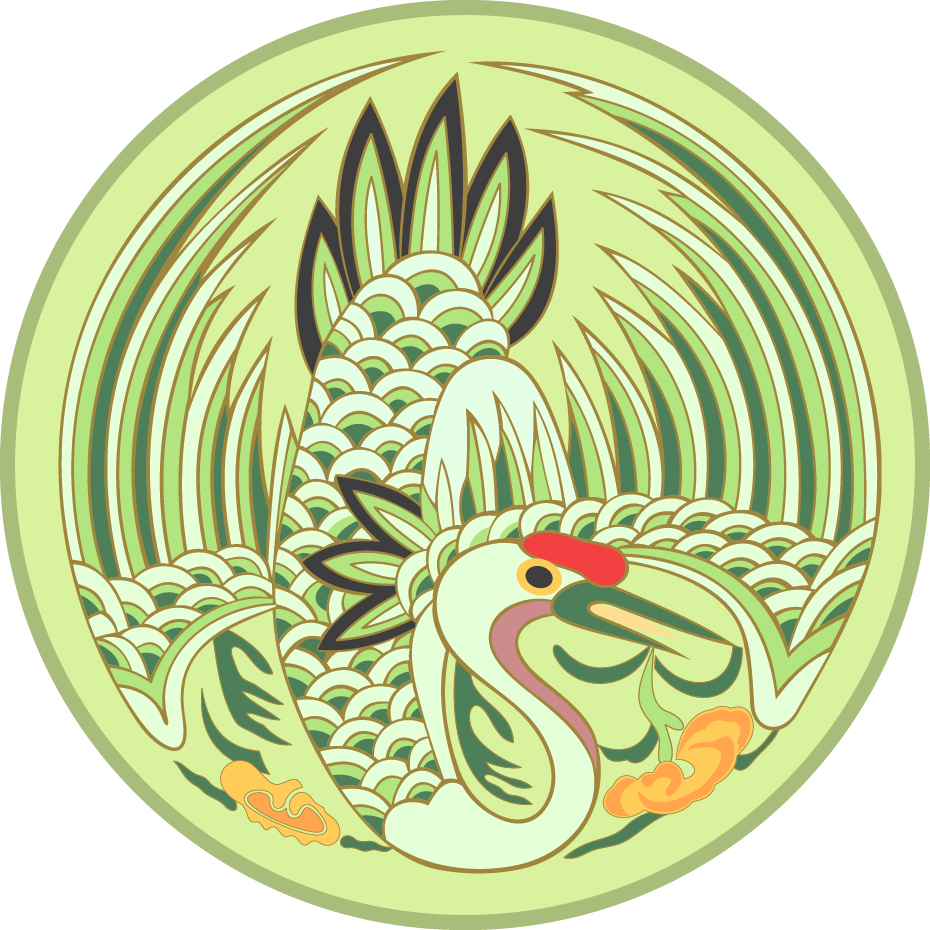 中国传统刺绣长寿仙鹤圆形图案，矢量素材