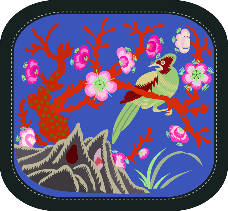 中国传统刺绣图案桃花山鸟图系列三，矢量素材