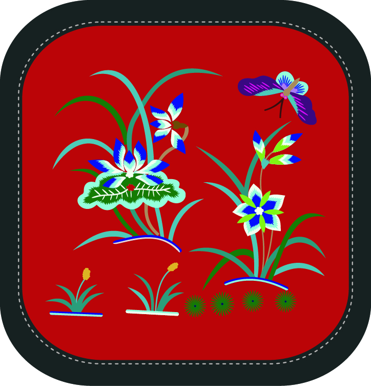 中国传统刺绣图案莲花花卉系列二，矢量素材