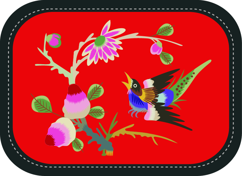 中国传统刺绣图案鸟语花香系列九，矢量素材