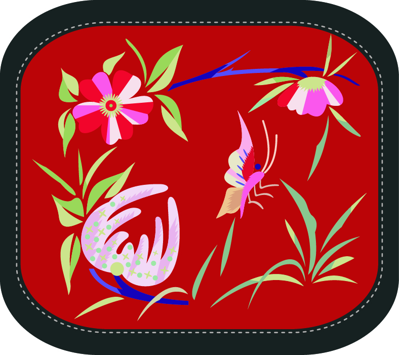 中国传统刺绣图案蝴蝶花卉系列六，矢量素材