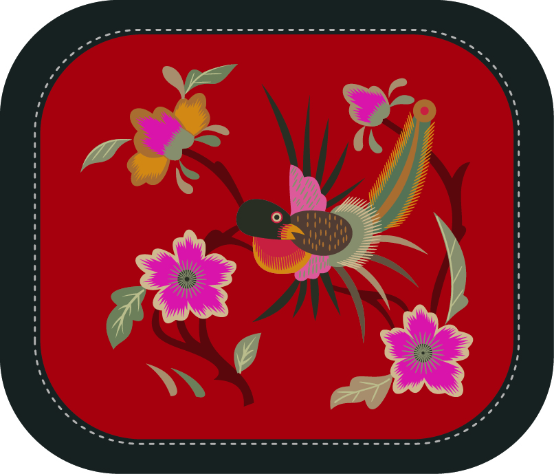中国传统刺绣图案鸟语花香系列七，矢量素材