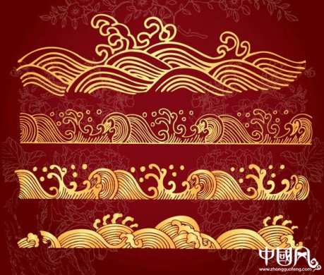 中国风金色海浪花纹ai图片