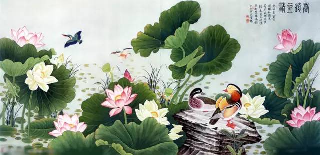 鸳鸯戏水图集(18张)，好漂亮的国画图片