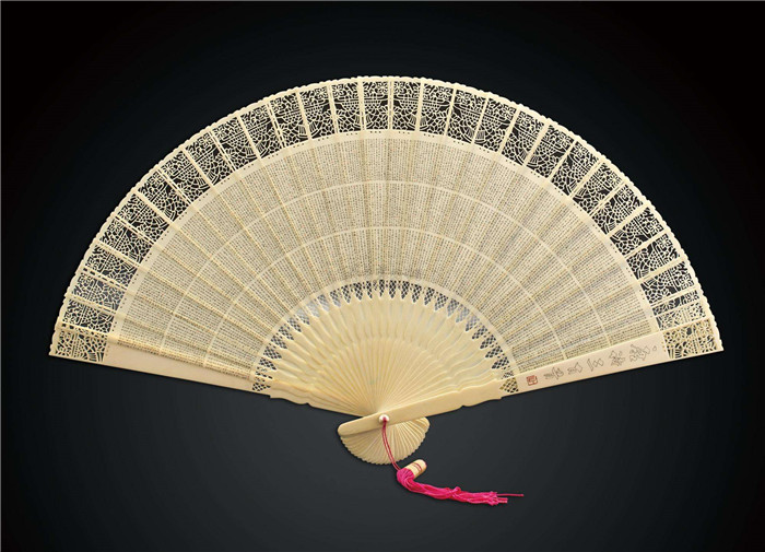 中国传统木制象牙羽毛折扇